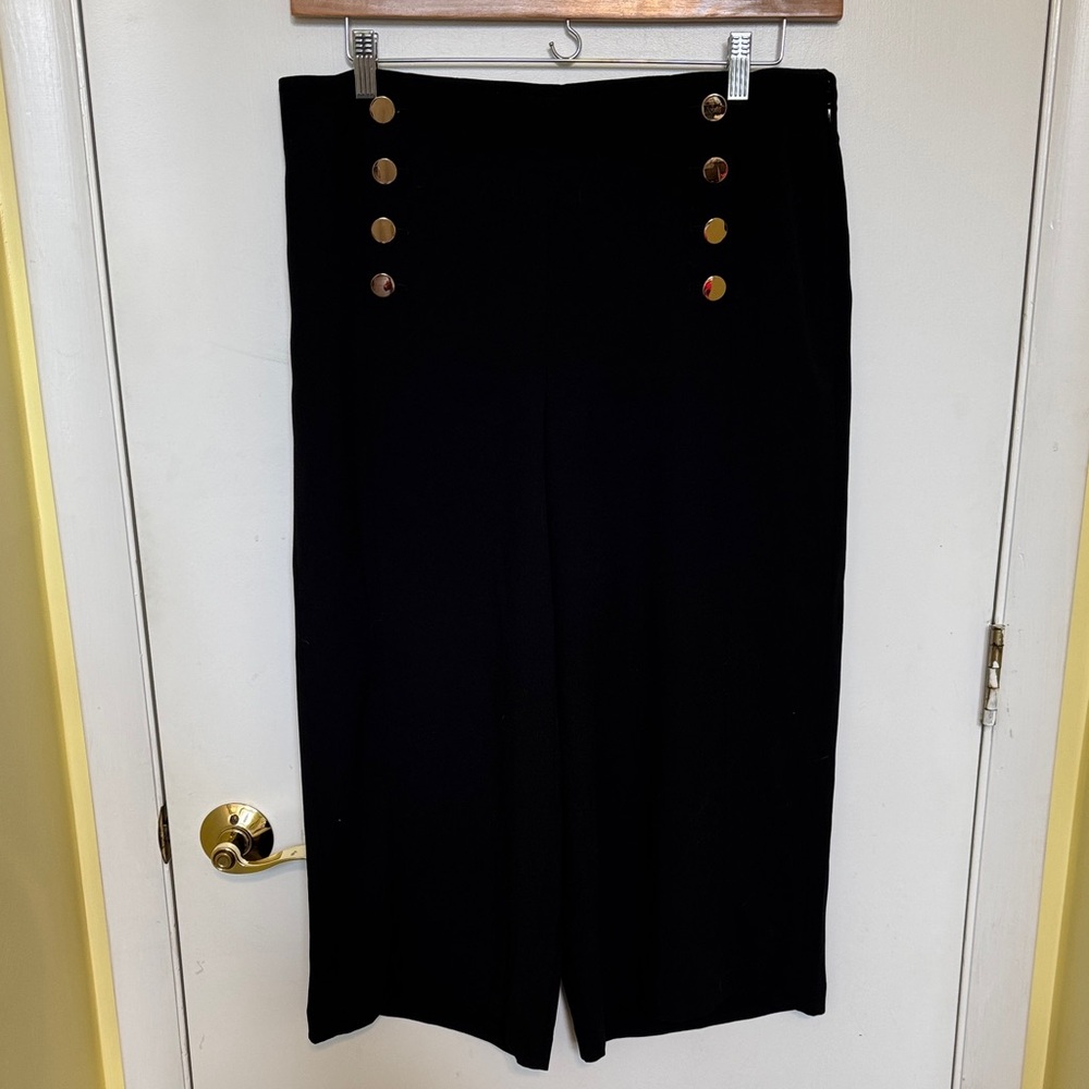 LOFT Black Cropped Pants with Gold Buttons